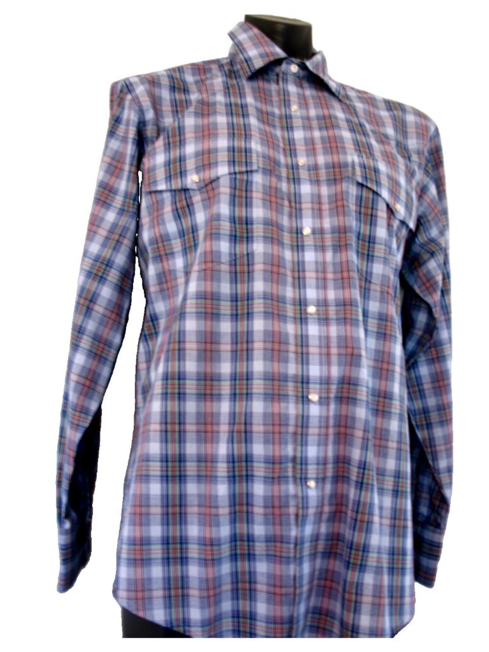 Vtg Wrangler Western button down Blue, Green, Red Plaid Button Dn Shirt Large